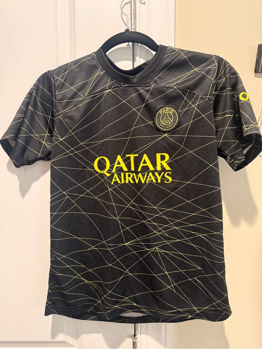 Paris Saint-Germain Mbappe Black & Neon Yellow Qatar Airways Jersey